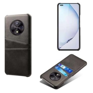 Imagem de Capas Compatível com Honor Play 50 Plus,Caso de couro PU-Tampa de telefone a prova de choque com 2 slots de cartão,Proteção anti-impressão digital e anti-gota-Black
