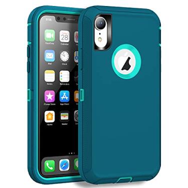 Imagem de MXX Capa compatível com iPhone Xr, capa protetora de 3 camadas, superprotetora, resistente, resistente, à prova de choque e poeira, projetada para Apple XR capa de telefone turquesa de 6,1 polegadas