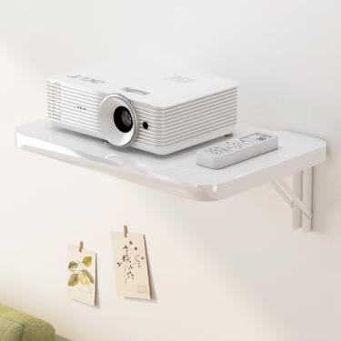 Imagem de Prateleira dobrável para projetor – Prateleira flutuante para entretenimento – Prateleiras flutuantes para TV e roteador para parede – Prateleiras de madeira montadas na parede para leitores de DVD