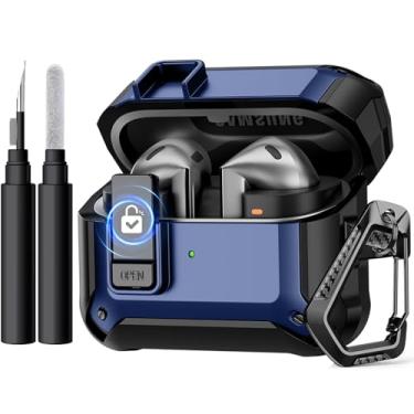 Imagem de GEAK Capas Compatíveis Com Galaxy Buds 3 Pro/Samsung, Estojo Mosquetão E Kit De Limpeza, Capa Rígida Protetora Completa, Trava Segurança, Clipe Para Homens Mulheres, Azul