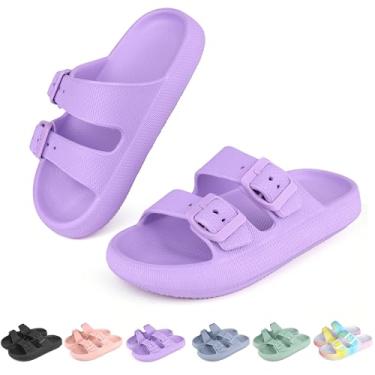Imagem de Tsukare Chinelos Infantis Com Fivela Em Nuvem, Sandálias Para Meninos E Meninas, Chinelos Para Banho, Sapatos De Praia E Piscina, Chinelos De Verão Ajustáveis Em Eva, Roxos