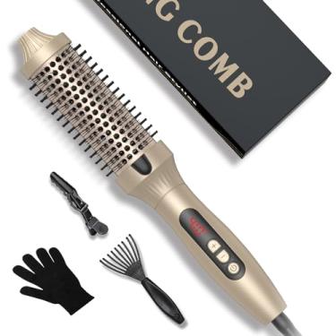 Imagem de Escova térmica de 3,8 cm, modelador de cachos redondo aquecido, o barril de cerâmica aquece até 30 ºC, tela LCD 10 temperaturas sem frizz, cachos iônicos