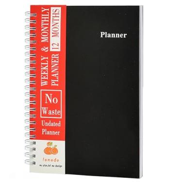Imagem de LEMEDE Agenda sem desperdício de 12 meses sem data, agendas semanais e mensais escritas à mão, capa flexível A5, agenda semanal com bolso de armazenamento, ideal para material escolar de escritório