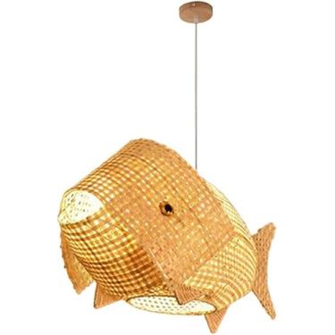 Imagem de Decoração De Vime Em Forma De Peixe Luminária Pendente Lustre De Bambu Tecido Natural Cesta Grande Lanterna De Vime Lâmpada De Teto Pendurada Lâmpada De Fazenda Vintage Para Sala De Jantar