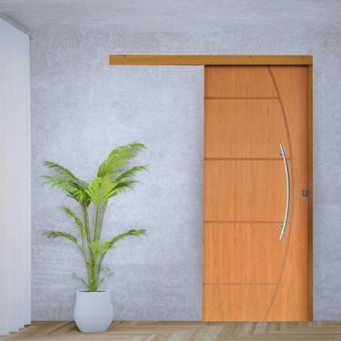 Imagem de Porta de Correr Padrão Imbuia Belissima 6 Trilho Embutir Puxador Curvo