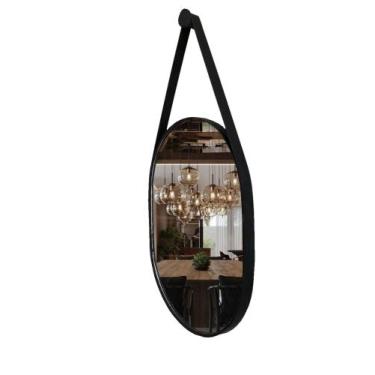 Imagem de ESPELHO OVAL (60x47 cm) COM ALÇA EM COURO - diretoo, Preto