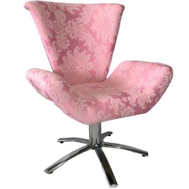 Imagem de Poltrona Giratória Elegance  Jacquard Rosa Bebê - Sua Casa Decor