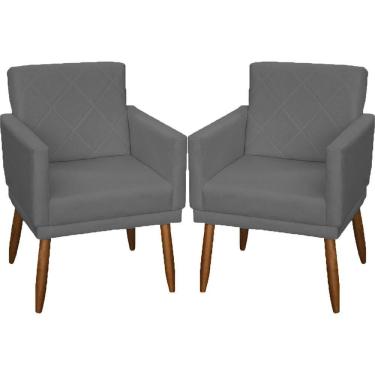 Imagem de Kit 2 Poltronas Decorativa Para Sala Recepção Beatriz Suede Cores Pé Palito Castanho