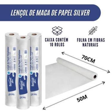 Imagem de Lençol de maca de Papel Descartável Hospitalar BELIPEL SILVER - 0,70 M