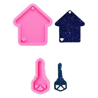 Imagem de Lindo conjunto de 2 peças brilhantes brilhantes para casa de Natal e fechadura de porta em forma de chave grupo chaveiro brilhante molde de silicone - molde de fabricação de joias com pingente faça