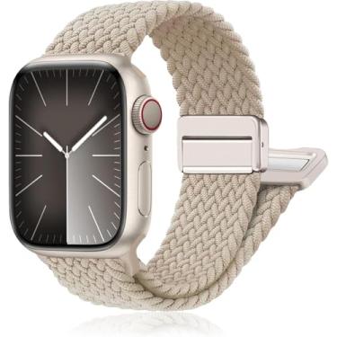Imagem de Pulseiras de relógio esportivas de nylon compatíveis com Apple Watch Ultra 2 1 de 49 mm, 46 mm, 45 mm, 44 mm e 42 mm, pulseira magnética trançada macia para mulheres e homens séries 10/9/8/7/6/5/4/3