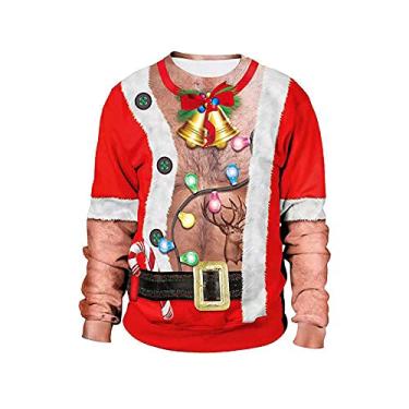 Imagem de Yajun Moletons de Natal com impressão 3D Moletom de Natal Engraçado Casual Gola O Pulôver Grandes Moda Manga Longa Roupas Para Adultos, Vermelho, 2