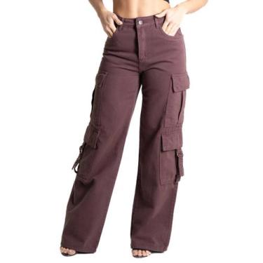 Imagem de Calça Sarja Sawary Wide Leg - 280761 Marrom, Marrom, 42