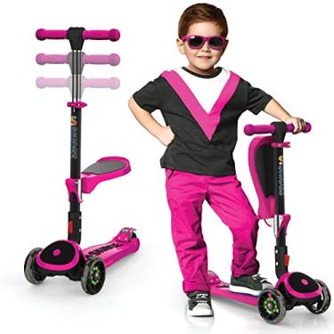 Imagem de Scooter para crianças com assento dobrável – 2 em 1 ajustável 3 rodas scooter para crianças, meninas e meninos – Brinquedos divertidos ao ar livre para crianças, fitness, jogos ao ar livre, atividades