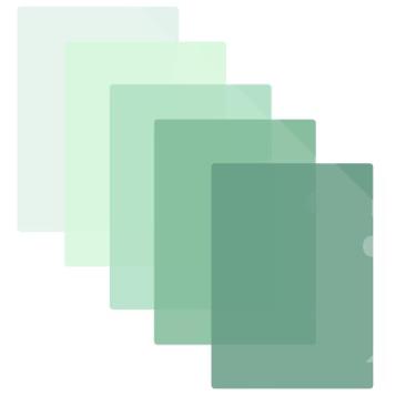 Imagem de BAYTORY Pacote com 5 pastas de arquivo de plástico tipo L, mangas de plástico gradiente para tamanho carta 28 x 20 cm, protetores de folha de papel para documentos, escritório, escola (verde)