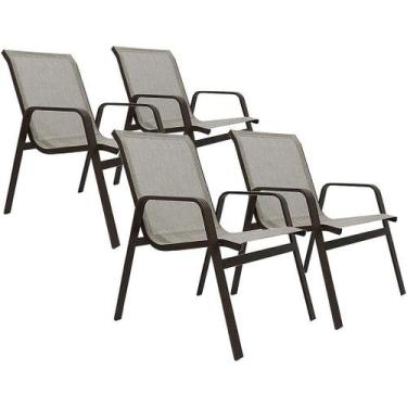 Imagem de Kit 4 Cadeiras Piscina Jardim Lótus Premium em Tela Sling e Alumínio -