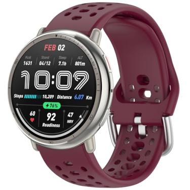 Imagem de Nacorulu Compatível com pulseiras Amazfit Active 2, pulseira de silicone de 20 mm de largura para smartwatch Amazfit Active/Active 2S/GTS 4 mini/GTR Mini/Bip 3 Pro (vermelho vinho)