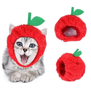 Imagem de Headgear para animais de estimação Faixa de cabeça macia Bonito chapéu de maçã quente para animais de estimação acessório para gatos Filhote de cachorro cães pequenos buldogue francês Natal Halloween Foto adereços