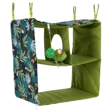 Imagem de Casa de pássaros com furos triplos, cama de ninho de pássaro para o verão, rede pendurada, cama de dormir para cabana de papagaio conure, tecido de poliéster lavável para periquito, calopsitas