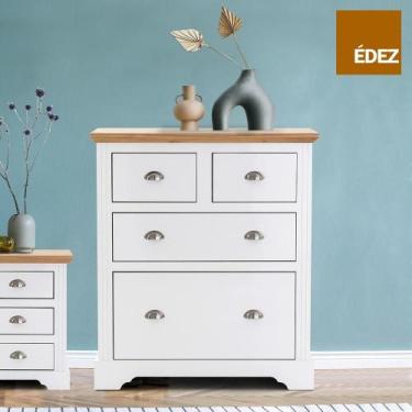 Imagem de Cômoda Retrô Édez Moscow, 4 Gavetas, Madeira Maciça, Off White - Herva