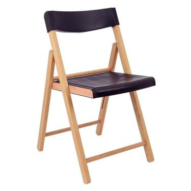 Imagem de Cadeira Dobrável Tramontina Potenza Madeira Tauari Acabamento Lixado Assento Encosto Preto Tramontina