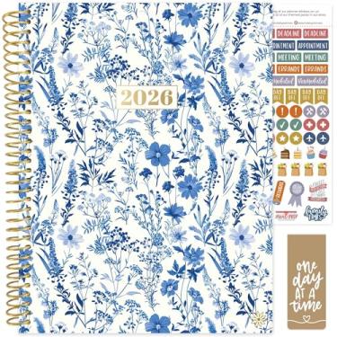 Imagem de bloom daily planners Agenda 2026 (janeiro a dezembro) - 21,6 cm x 28 cm Livro organizador de agenda semanal e mensal com adesivos e abas - capa macia flexível - floral azul e branco