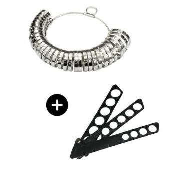 Imagem de Kit 2 Aneleira Metal Régua Plástico Medir Dedo Medidor Anel - Visujoia