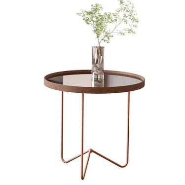 Imagem de Mesa Lateral Alamanda com Borda em Couro Sintético e Espelho Pés em Ferro - Loja Inova BR (Castanho/Bronze)