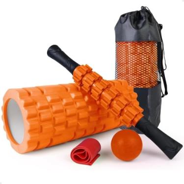Imagem de Kit Rolo de liberação miofascial grande, rolo bastão/rolinho de liberação miofascial, faixa elastica mine band, bola de borracha maciça e bolsa de transporte, 5 em 1, cor aletória.