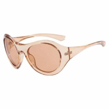 Imagem de Óculos de sol ovais grandes e populares da moda, moda feminina, punk, masculino, esportivo, óculos de sol UV400 (chá, chá)