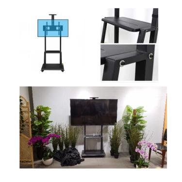 Imagem de Suporte Para Tv Pedestal Com Prateleira Rodinhas Estante De Chao Para Monitor Televisao Ajustavel Universal