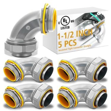 Imagem de Gisafai 5 peças Conector de conduíte elétrico de metal fundido com isolamento de 90 graus de zinco com isolamento de 90 graus para conduíte elétrico flexível de 3,5 cm e flexível tipo B, não metálico