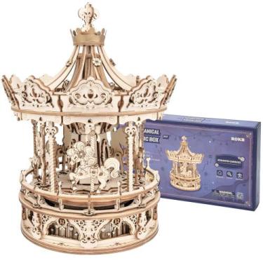 Imagem de Carrossel de quebra-cabeça de madeira 3D ROKR AMK62 com caixa de músic