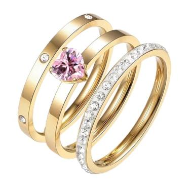 Imagem de CHUQIU 3 peças de anéis empilháveis de ouro para mulheres, de aço inoxidável, não mancha, anel de polegar, alianças delicadas de zircônia cúbica, joias empilháveis (tamanho 6-10), Aço inoxidável