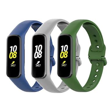 Imagem de 3 Pulseiras Silicone Marca 123Smart Compatível com Fit 2 R220 Fit2 R220 - Azul/Verde Militar/Cinza