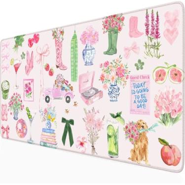 Imagem de Nasdalgias Tapete de mesa floral pastel, fofo, kawaii, retrô, vintage, 2GG, grande, tapete de mouse, colorido, estético, decoração de mesa para mulheres, meninas, professores, antiderrapante, grande
