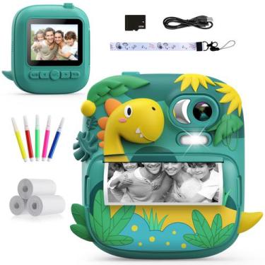 Imagem de Câmera infantil de impressão instantânea CAMCLID Dinosaur com 32 GB e 