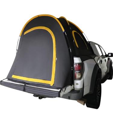 Imagem de HREFEU Barraca blackout para caminhonete, barraca portátil para acampamento, camada dupla de PU2000 mm à prova d'água para 2 pessoas, cama longa compacta e de tamanho casal (preta) (1,7-1,8 m)