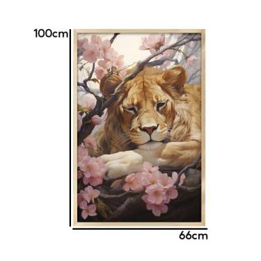 Imagem de Quadro Decorativo Leão Flor Cerejeira Moldura Cx Alta 100x66 - Arte na