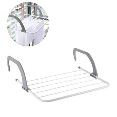 Imagem de Varal Portátil Porta ou Janela 5 Varetas Dobráveis ​​Branco