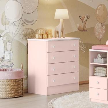 Imagem de Cômoda Infantil Pirulito C/ 4 Gavetas Rosa - Bela Móveis