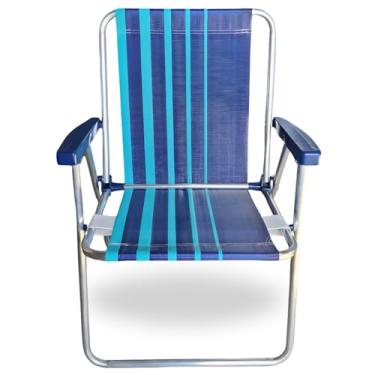 Imagem de Cadeira de Praia em Alumínio Resistência e Conforto para você Suporta Até 120kg Cores Variadas (Azul Listrado)