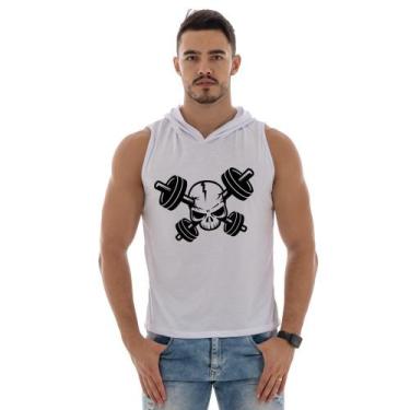 Imagem de Regata Masculina Com Capuz Para Academia Estampada Caveira Halteres - 