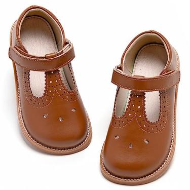Imagem de GINFIVE Sapatos Sociais Para Meninas Pequenas, Sapatilhas Escolares Mary Janes, Marrom, Tamanho 12