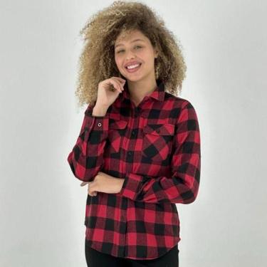 Imagem de Camisa Blue Rose Xadrez Flanela Feminina, G, Vermelho, Preto