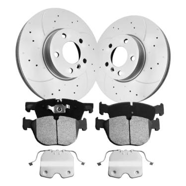 Imagem de funire Kit De Pastilhas E Rotores De Freio Dianteiro Funire Compatível Com Modelos Bmw Selecionados, X5 2007-2018, X6 2011-2019, Rotores Com Fenda Perfurada, Pastilhas De Freio De Cerâmica, Kits De