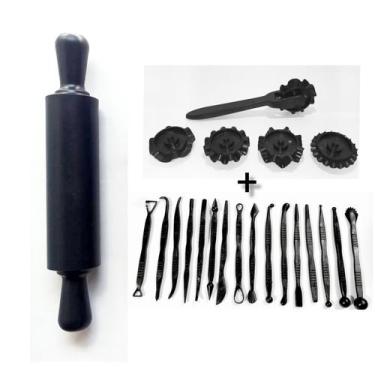 Imagem de 1 Kit 16 Estecas + 1 Cortador Carretilha + 1 Rolo Liso ou Marcador - L