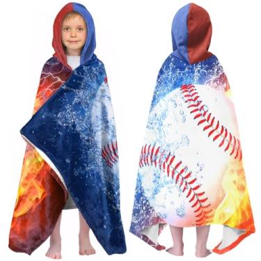 Imagem de Toalha de praia de beisebol para meninos com capuz para crianças de 4 a 8 anos, toalhas de banho azuis de beisebol esportivas, envoltório de chuveiro para meninos, poncho com capuz, cobertor de praia