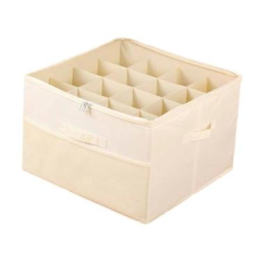 Imagem de Fenteer Organizador de sapatos com alças, caixa multiuso à prova de poeira com tampa transparente para sapatilhas, sandálias, mocassins e tênis, Bege