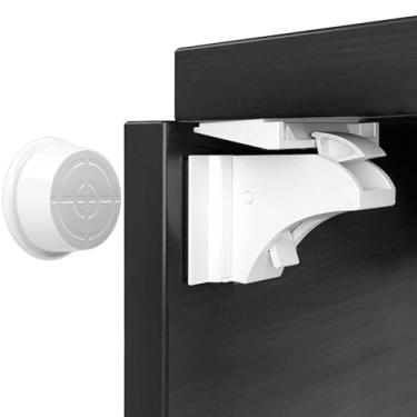 Imagem de Pacote com 12 fechaduras magnéticas para armário à prova de bebês, trincos de gavetas de segurança para crianças. (4 chaves)